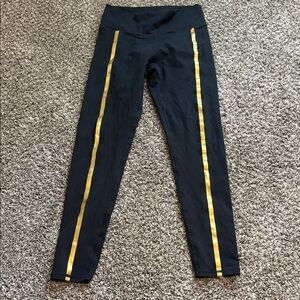 Fabletics Black Track Pants with Gold Stripes